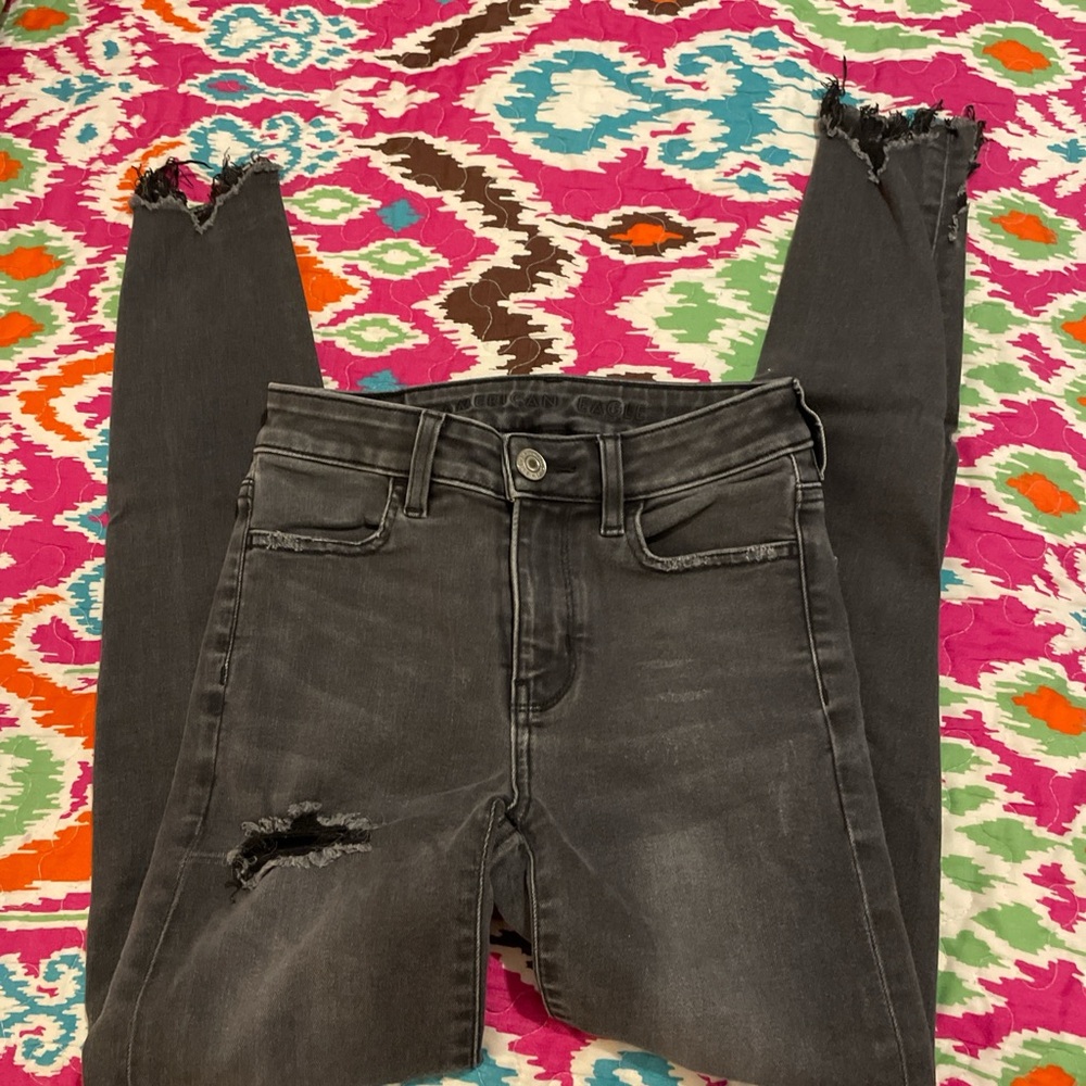 American Eagle Outfitters Black Distressed Skinny Jeans